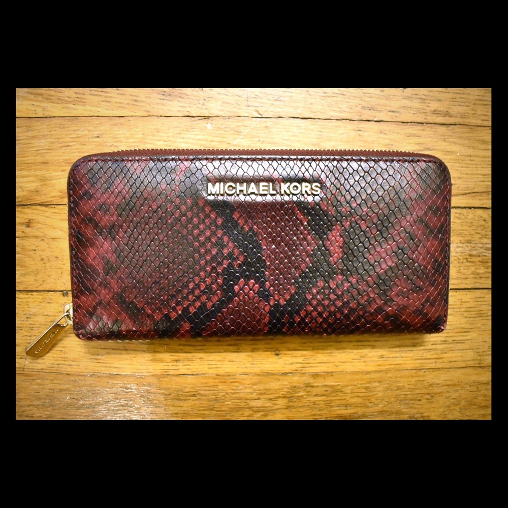 Michael Kors Burgundy Faux Snakeskin Wallet